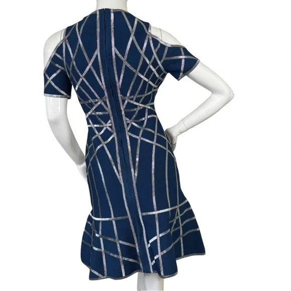 HERVE LEGER VERONIKKA CAGED STRAPPY SEXY RARE COLD-SHOULDER FLUTE DRESS Sz L - Picture 12 of 17